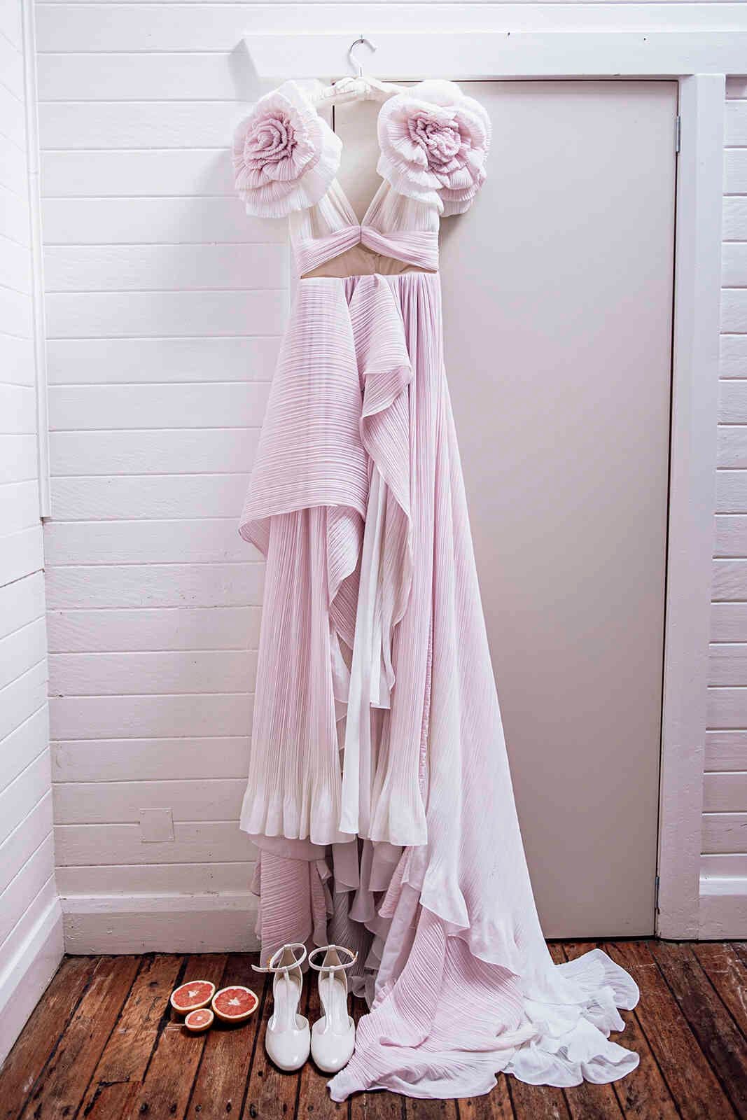 unique_pink_pleated_wedding_dress_helen_tiernan_2ecfa1df51