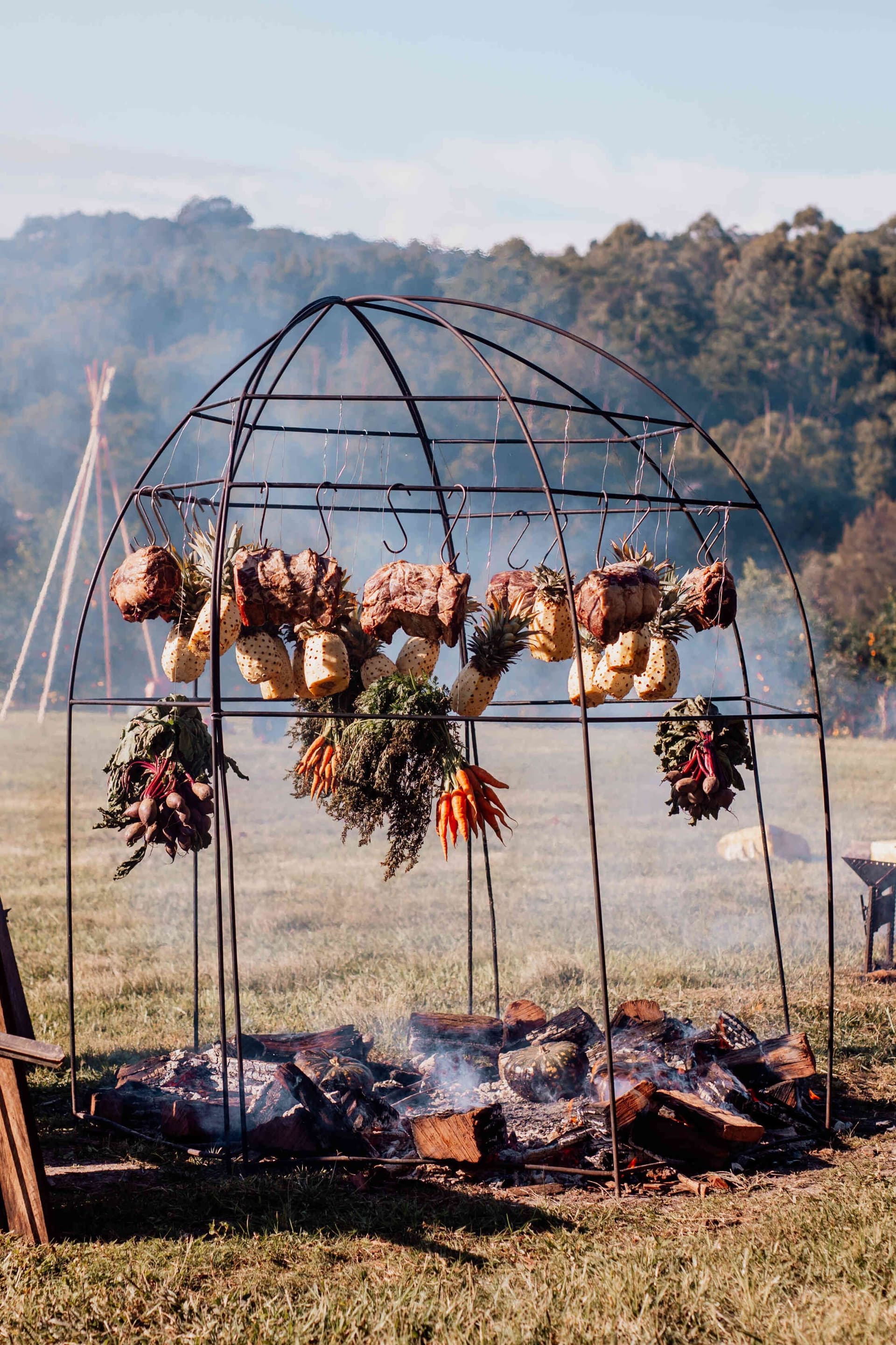 outdoor_wedding_catering_open_fire_hanging_pineapples_4e58e17689